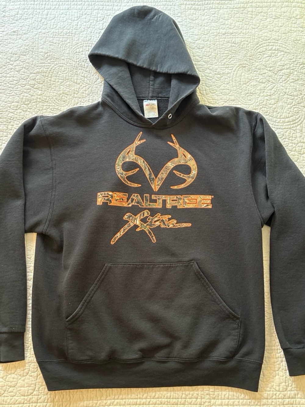 Jerzees Black Hooded Sweatshirt with Realtree Camo Logo